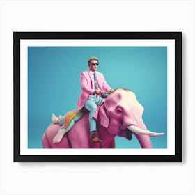 Man Riding An Elephant Art Print
