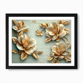 Gold Flowers On A Wall Art Print