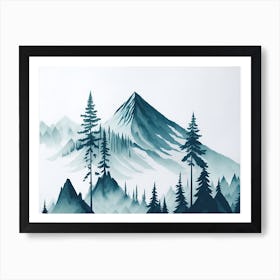 Mountain And Forest In Minimalist Watercolor Horizontal Composition 415 Art Print