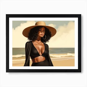 Illustration of an African American woman at the beach 60 Art Print