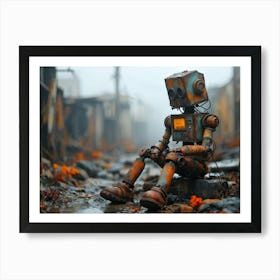 Toy Robot Abandoned In The Midst Of A Post Apocalyptic Wasteland Layers Of Heavy Rust Barely Concea Art Print