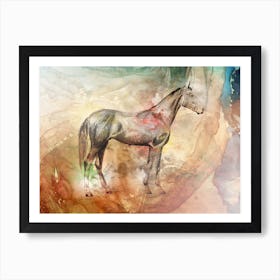 Horse Drawing Art Illustration In A Photomontage Style 44 Art Print