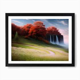 Waterfall In Autumn 1 Art Print