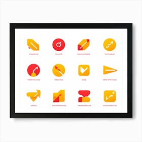 An Abstract Set Of Flat Design Navigation Icons Consisting Of Pointer With Red And Yellow Color Sche (3) Art Print