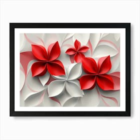 3d Red and White Flower Artwork Design Beautiful Art Print