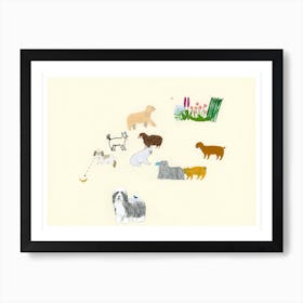 Dogs And Flower Art Print