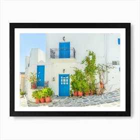 Blue And White House In Paros 1 Art Print