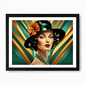 Art Deco Woman In Hat Art Print