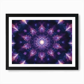 Abstract Image Of A Mandala Like Pattern In Shades Of Purple, Pink, And White, With A Glowing Center Art Print