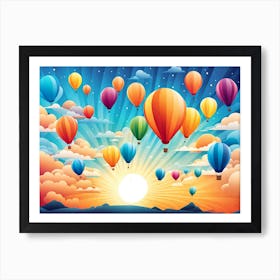 Hot Air Balloons In The Sky, Hot air balloon festival, hot air balloons in the sky, Albuquerque International Balloon Fiesta, digital art, digital painting, beautiful landscape,  sunshine Art Print