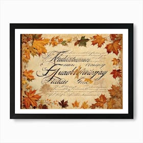 An Autumny Vintage Greeting For Thanksgiving The Text Swirling In The Form Of Autumnal Calligraphy (6) Art Print