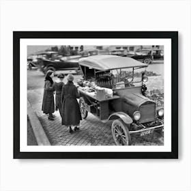 Food Truck, Vintage Black and White Old Photo Art Print