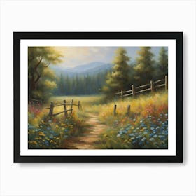 Sun Kissed Meadow Embraced By A Majestic Forest Art Print