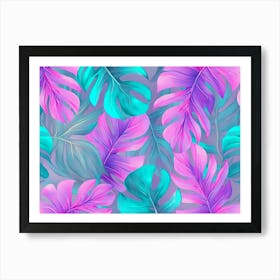 Shiny Tropical Leaves Pastel Colored in Turquoise Mint Purple Pink Rose Gold Blue Watercolor Art Print