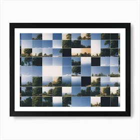 Abstract Image Of A Collage Of Squares, Showcasing Different Outdoor Scenes With Trees And Water, Creating A Sense Of Nature S Beauty And Diversity Art Print