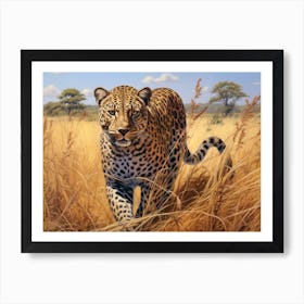 African Leopard Stealthily Stalking Prey Realism 1 Art Print