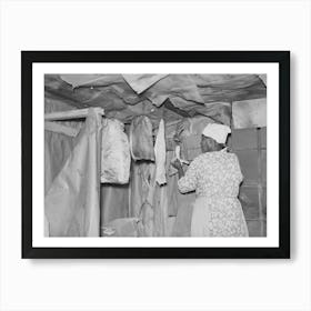 Southeast Missouri Farms, Wife Of Sharecropper Cutting Piece Of Fatback From Slab In Kitchen Of Shack Home By Art Print