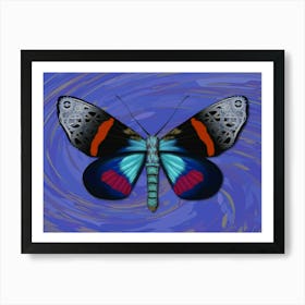 Mechanical Butterfly The Milionia Grandis On A Purple Background Art Print