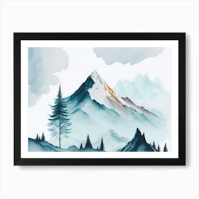 Mountain And Forest In Minimalist Watercolor Horizontal Composition 59 Art Print