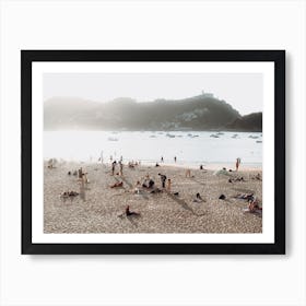 People In Sunshine On The Beach St Sebastian, Spain Art Print