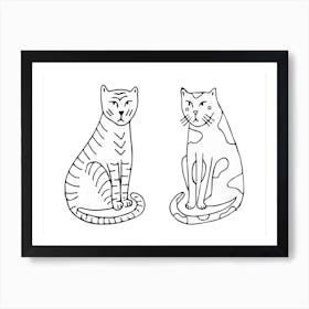 Two Cats Cute Couple Illustration Art Print