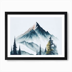 Mountain And Forest In Minimalist Watercolor Horizontal Composition 373 Art Print