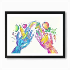 Two Hands Holding Fruits And Vegetables Art Print