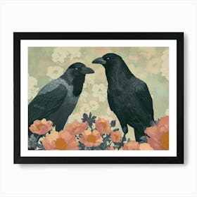 Floral Animal Illustration Crow 4 Art Print