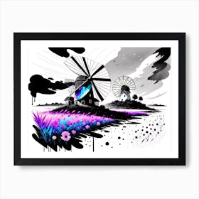 Windmills In The Field Art Print