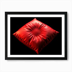 Red Square Pillow Isolated On Black Background Art Print