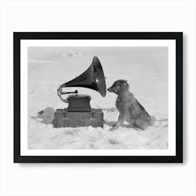 Dog Listening To Gramophone, Vintage Black and White Old Photo Art Print