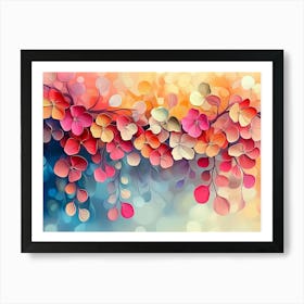 Elegant Colorful with Vibrant Flower Hanging Branches Illustration 3 Art Print