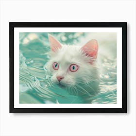 White Cat In Water 1 Art Print