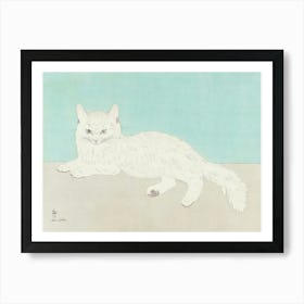 White Cat, Vintage Japanese Art, Soft Pastel Colors, Vintage Cat Art Art Print