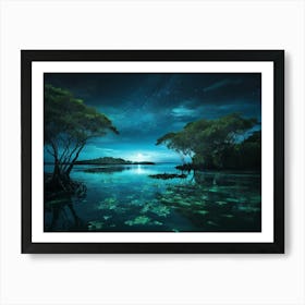 Night Sky Over A Lake Paintings Art Print Art Print