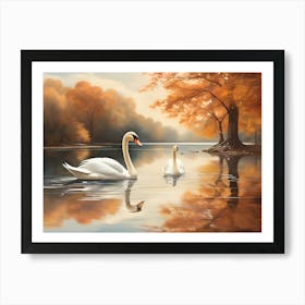 Two Swans On The Lake Paintings Art Print Art Print