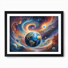 Earth In Space Surreal Art Art Print