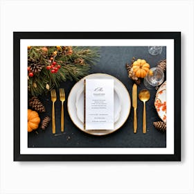 A Detailed Close Up Illustration Captures An Autumnal Table Setting Festive Dinner Arrangement Taki (5) Art Print