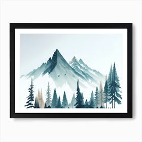 Mountain And Forest In Minimalist Watercolor Horizontal Composition 200 Art Print