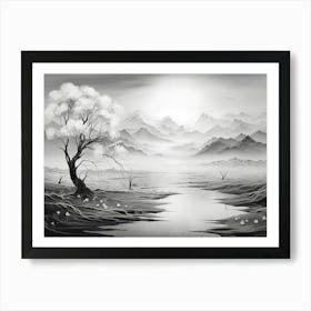 Ethereal Landscape Abstract Black And White 4 Art Print