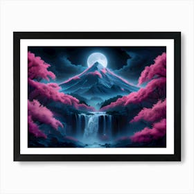 Mystical night scenery with a glowing full moon Art Print