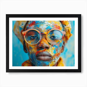 Psychedelic Portrait: Vibrant Expressions in Liquid Emulsion Woman With Colorful Paint On Her Face Art Print