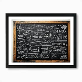 Blackboard With Abstract Graphics And Arrows Hand Drawn Lines Creating Realistic Textures Designs (5) Art Print