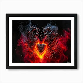 Abstract Digital Painting Of Passion And Love Shaping From Glowing Embers Of Black And Red Flame Sm Art Print