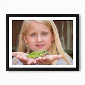 Caucasian Girl Holding A Tree Frog Art Print