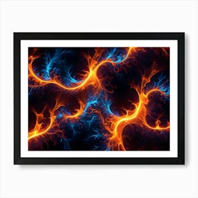 Abstract Fractal Artwork, Resembling Swirling Flames In Shades Of Blue And Orange, Creating A Dynamic And Energetic Design Art Print