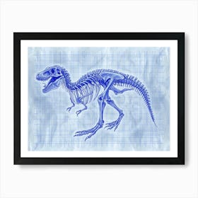 Velociraptor Skeleton Hand Drawn Blueprint 1 Art Print