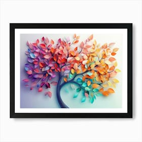 Colorful Tree With Leaves On Hanging Branches Of Blue, White And Golden 9 Art Print