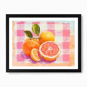 Citrus Fruits Pink Checkerboard 3 Art Print