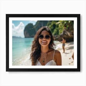 A Single Woman Embodying Leisure And Happiness Embarks On A Tropical Holiday To A Scenic Island In (5) Art Print